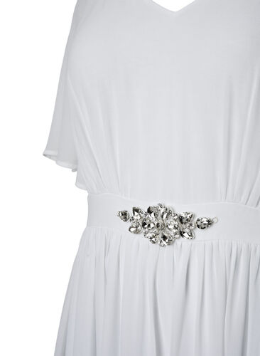 Maxikjole med draperinger og korte ermer, Bright White, Packshot image number 3