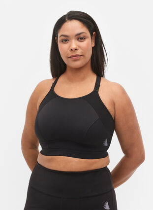 Zizzi CORE, SUPER HIGH, SPORTS BRA - Sports-BH med justerbare skulderstropper, Black, Model image number 0