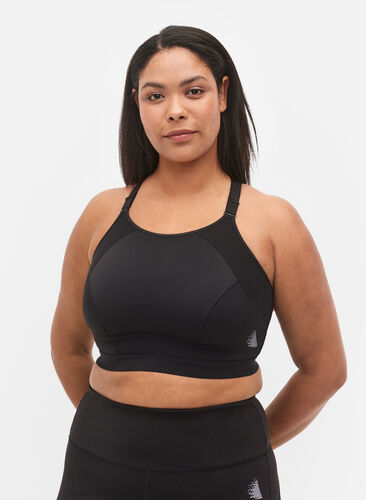 Zizzi CORE, SUPER HIGH, SPORTS BRA - Sports-BH med justerbare skulderstropper, Black, Model image number 0