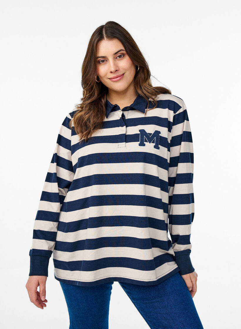 Stripete poloskjorte med frottédetaljer, Birch w. Navy, Model