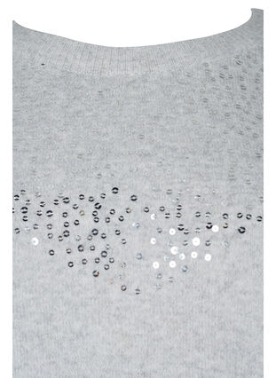 Melert strikkegenser med paljetter, Light Grey Melange, Packshot image number 2