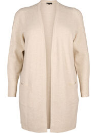 Ribbestrikket cardigan med lommer, Pumice Stone Mel.