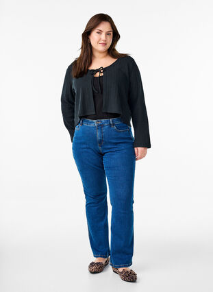 Zizzi Jersey cardigan med tekstur og knyting foran, Svart, Model image number 1