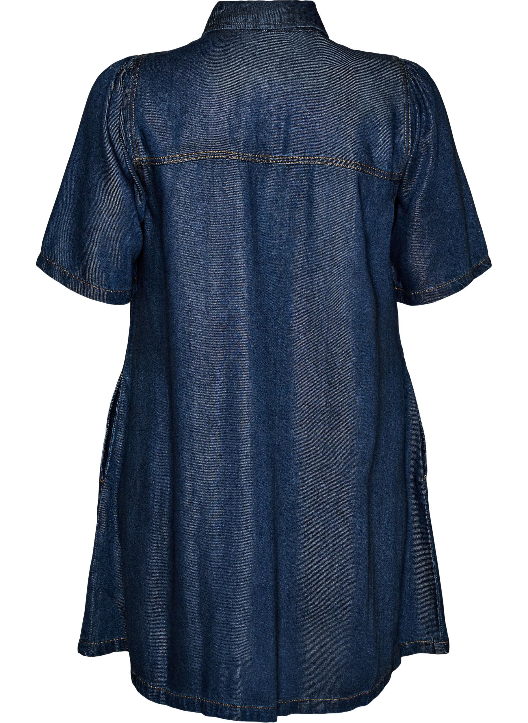 ZizziDenimkjole i lyocell med knapper og korte ermer, Bl&aring;, Packshot image number 1