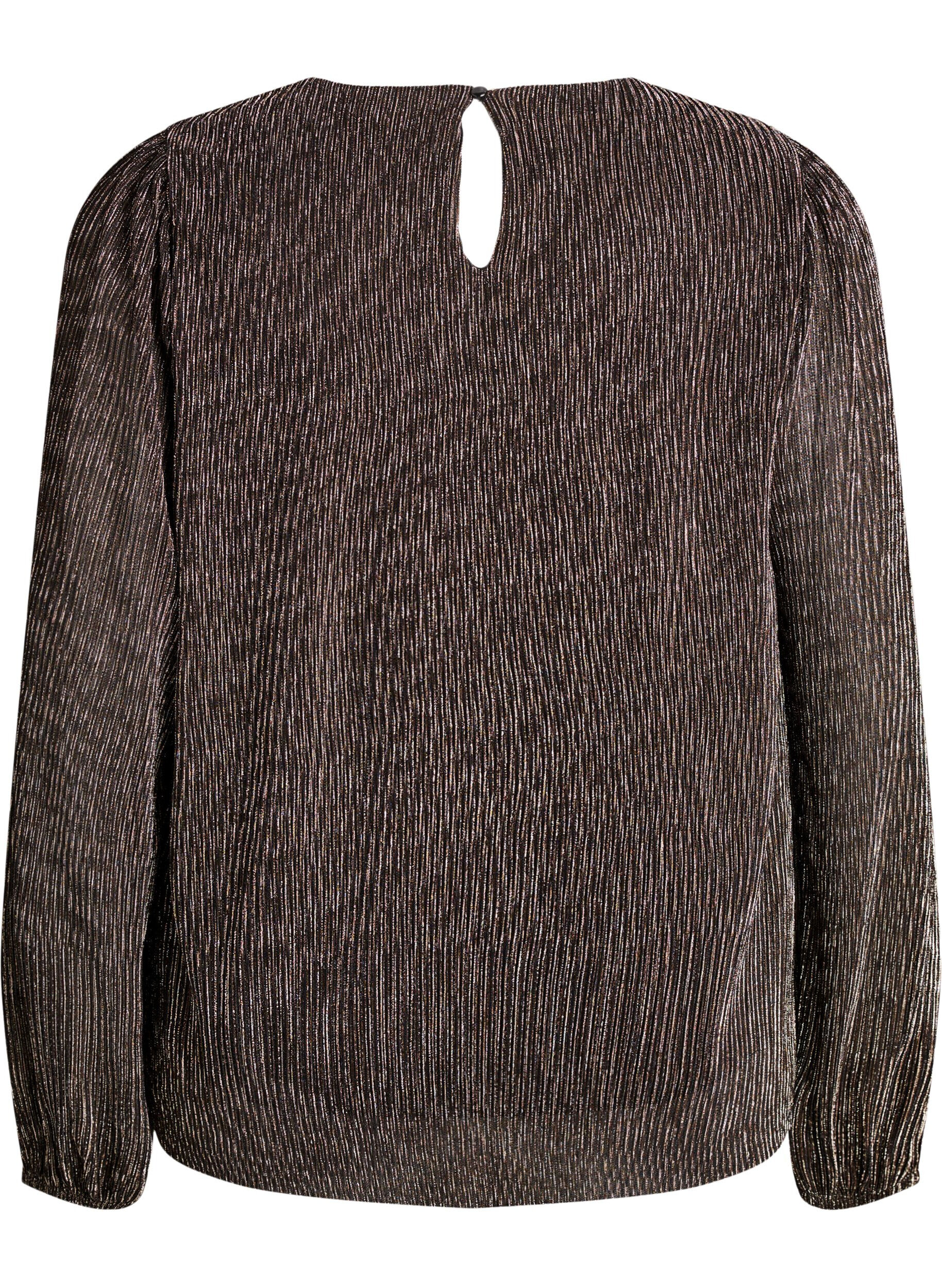 Zizzi Festbluse med glitterstriper og lange ermer, Svart, Packshot image number 1