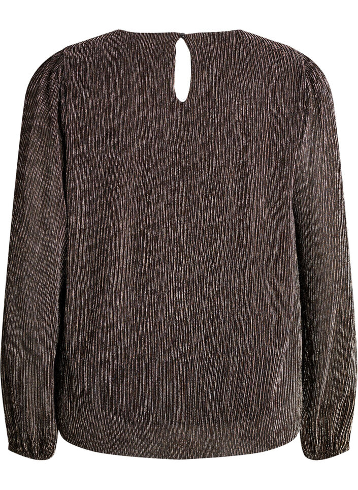 Festbluse med glitterstriper og lange ermer, Svart, Packshot image number 1