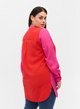 Lang skjorte med colorblock, Pink Red Block, Model image number 1