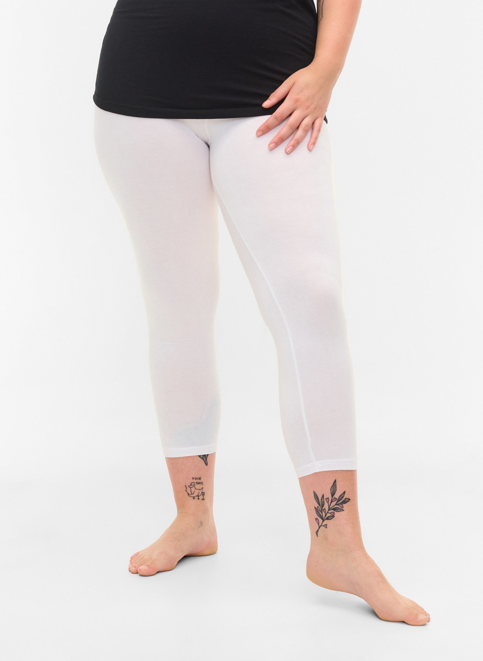 Zizzi 3/4-basisleggings, Bright White, Model image number 2