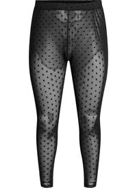 Mesh-leggings med velurdotter, Svart Mesh-leggings med velurdotter