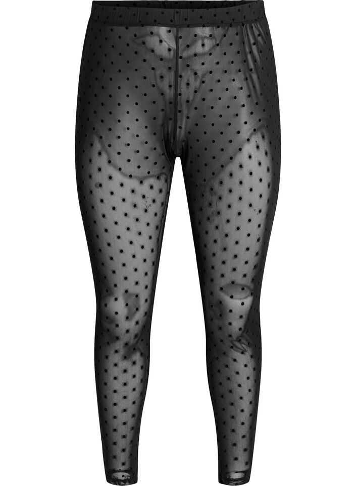 Mesh-leggings med velurdotter, Svart, Packshot image number 0