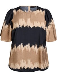 Bluse med vide ermer og grafisk trykk, Svart Bluse med vide ermer og grafisk trykk