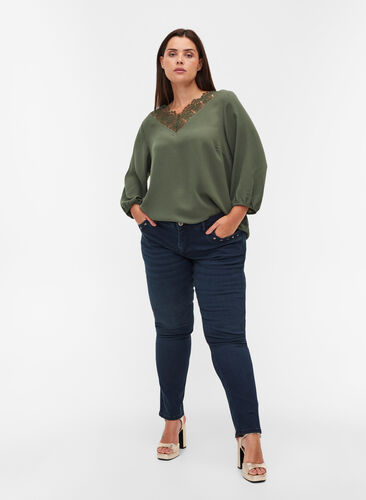 Slim fit Emily jeans med nagler, Dark blue, Model image number 0