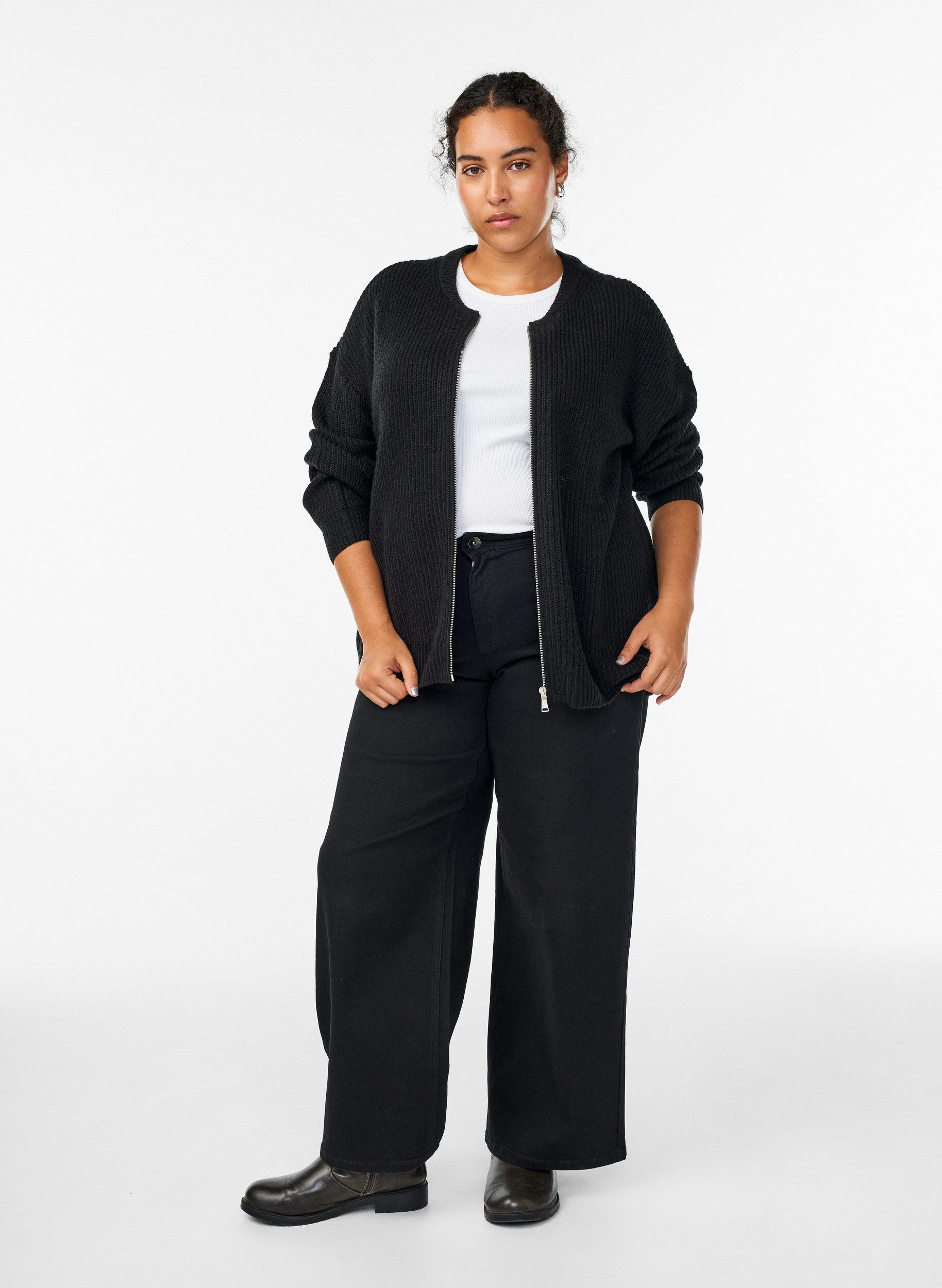 ZizziStrikket cardigan med glidel&aring;s, Svart, Model image number 1
