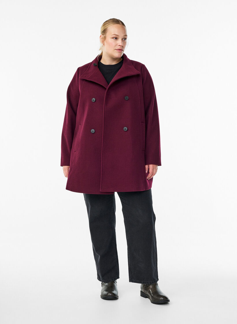 Kort k&aring;pe med A-linjesnitt, M&oslash;rk Bordeaux, Model image number 1