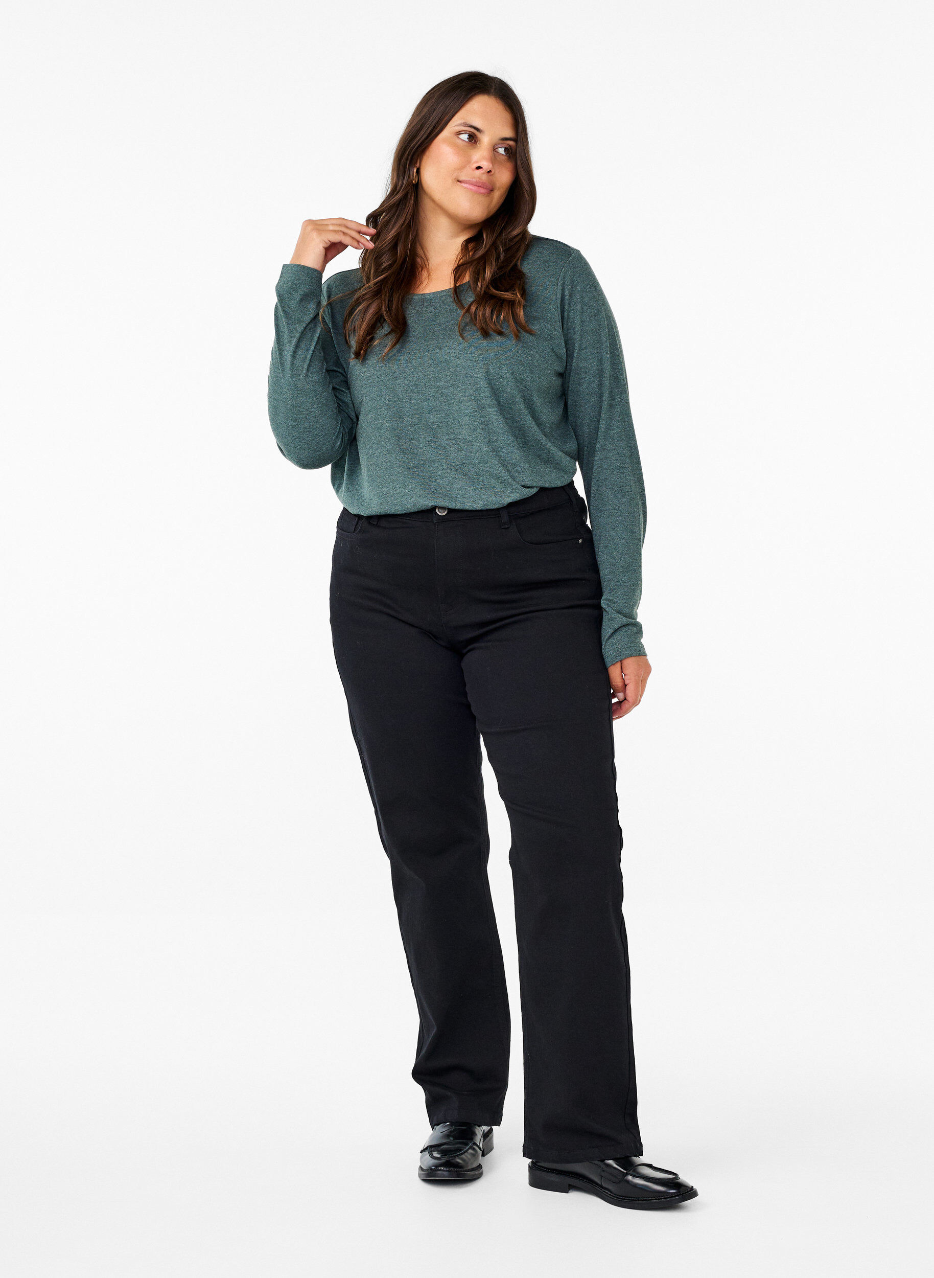 Zizzi Langermet T-skjorte med rund hals, Scarab Mel., Model image number 2