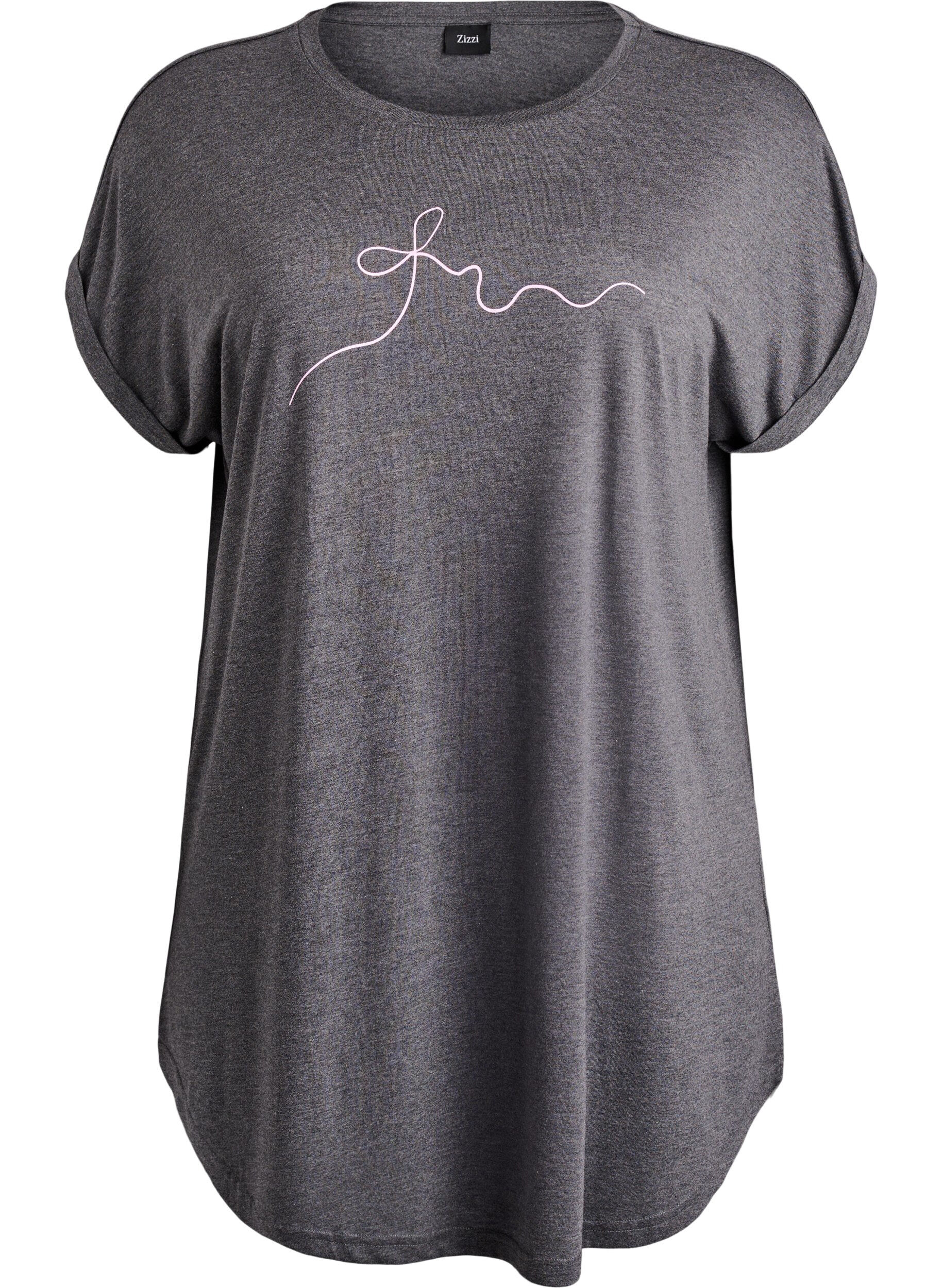 Zizzi Nattkjole med korte ermer og tekstprint, Svart, Packshot image number 0