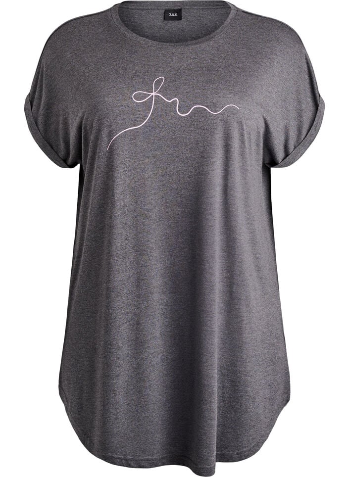 Nattkjole med korte ermer og tekstprint, Svart, Packshot image number 0