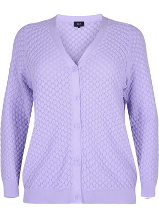 Mønstret cardigan i bomull, Lavender, Packshot image number 0