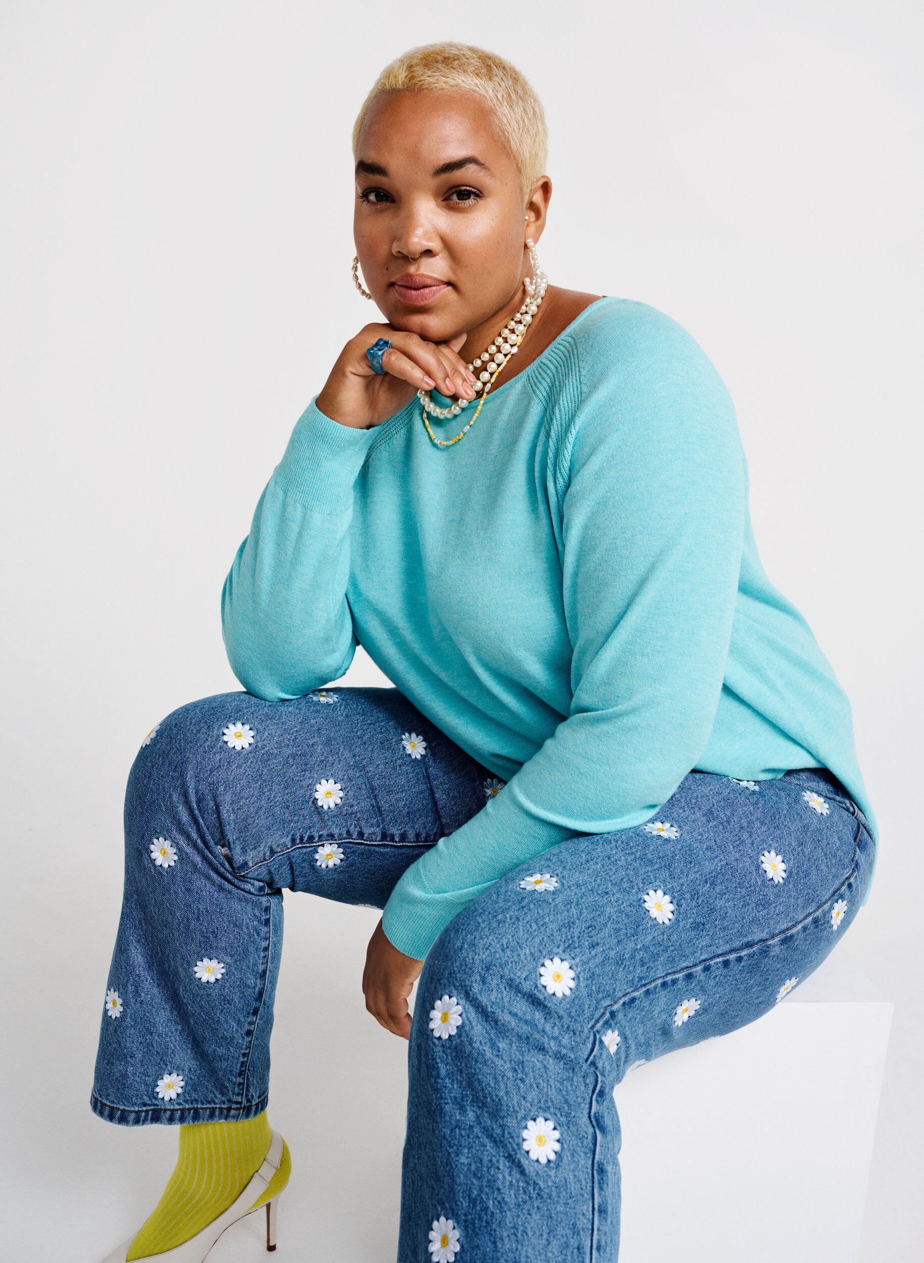 Zizzi Strikket bluse med Raglan-ermer, Blue Curacao Mel., Image image number 0