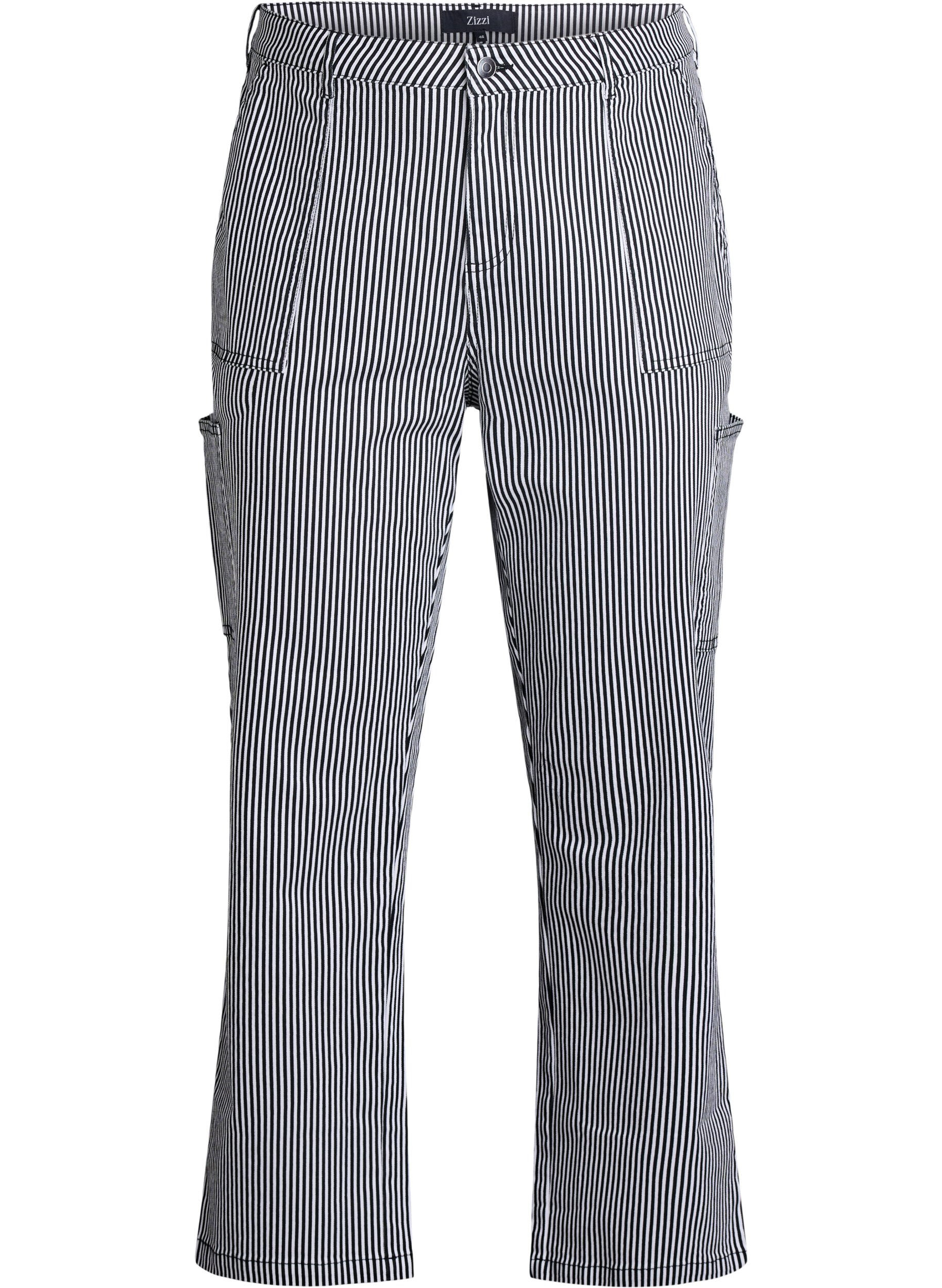 Zizzi Stripete cargojeans med h&oslash;y midje, Svart, Packshot image number 0