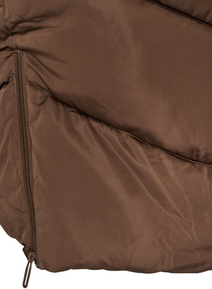 Lang pufferjakke med hette og lommer, Brun, Packshot image number 4