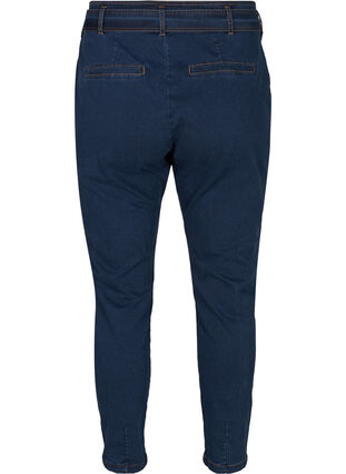 Cropped jeans med belte, Blue denim, Packshot image number 1