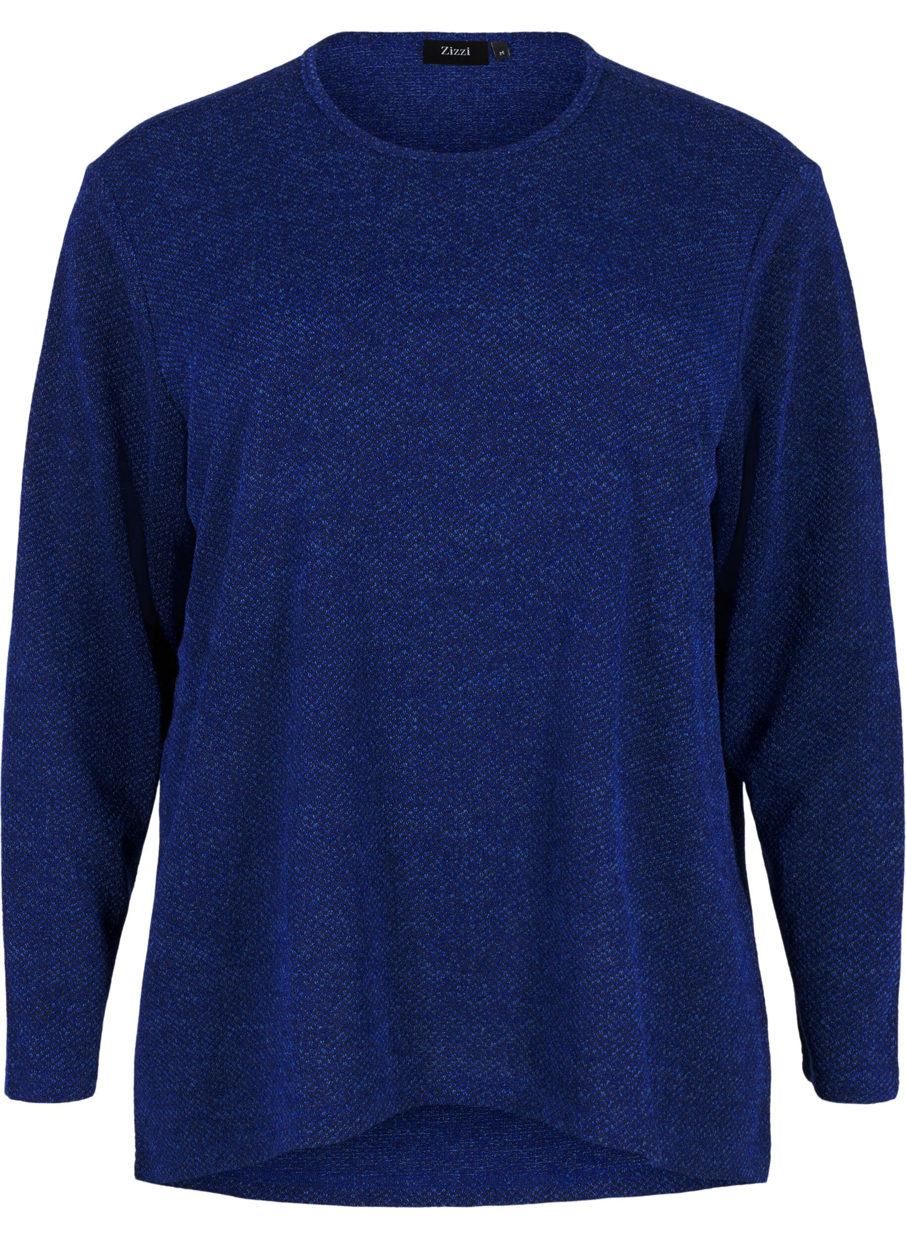 Zizzi Melange Bluse med rund hals og lange ermer, Sodalite Blue, Packshot image number 0