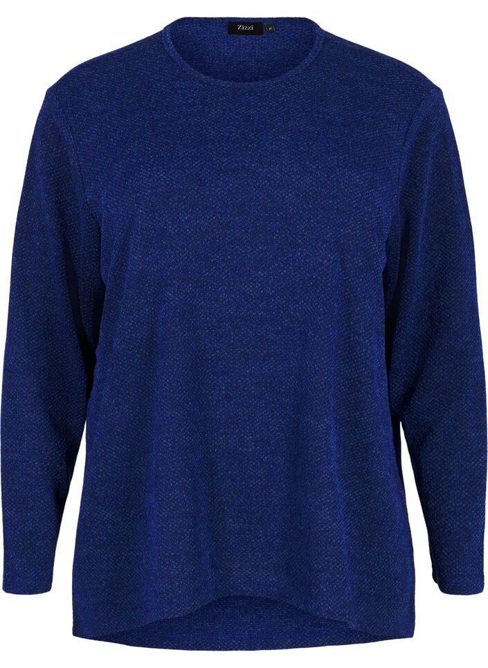 Melange Bluse med rund hals og lange ermer, Sodalite Blue, Packshot image number 0