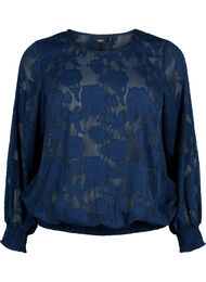 Jacquardbluse med smocking, Navy Blazer
