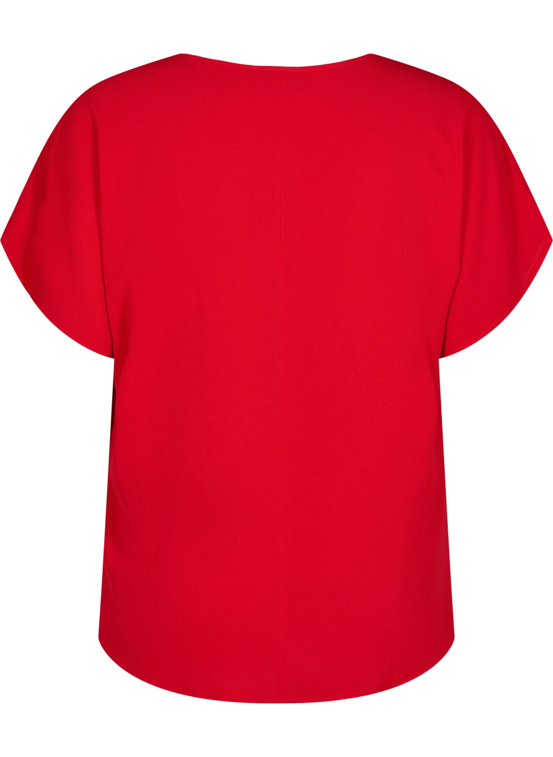 ZizziBluse med korte ermer og rund hals, R&oslash;d, Packshot image number 1