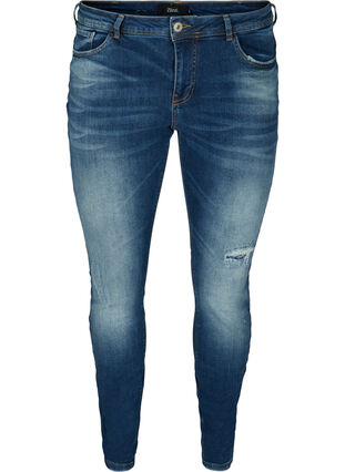 Ekstra slim Sanna jeans med normalt liv, Dark blue denim, Packshot image number 0