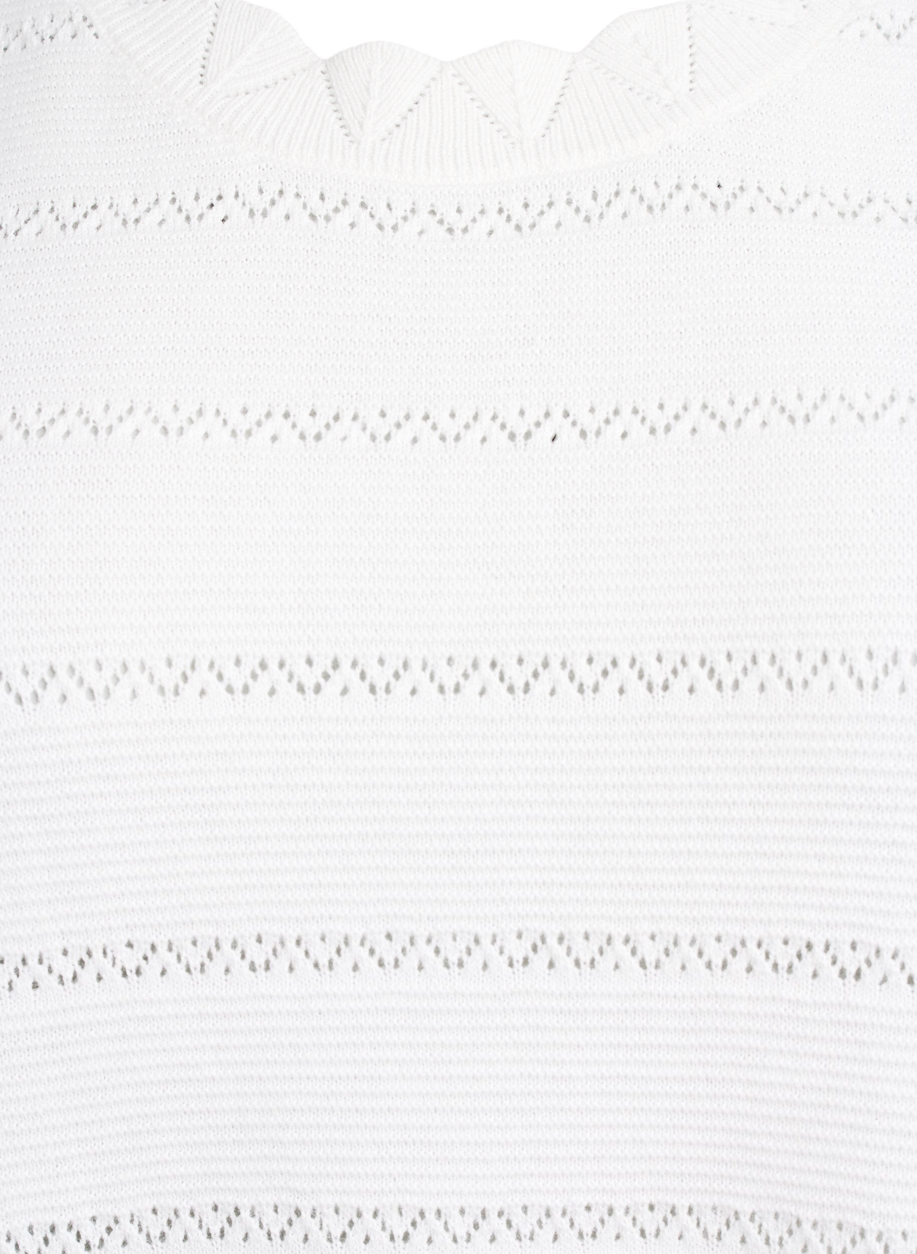 Zizzi Strikket bluse med stripet hullm&oslash;nster og korte ermer, Vanilje, Packshot image number 2