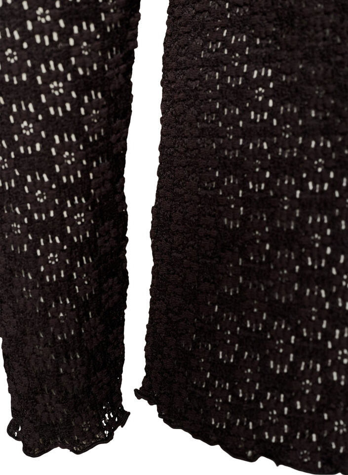 Bluse med hullm&oslash;nster og lange ermer, Svart, Packshot image number 3