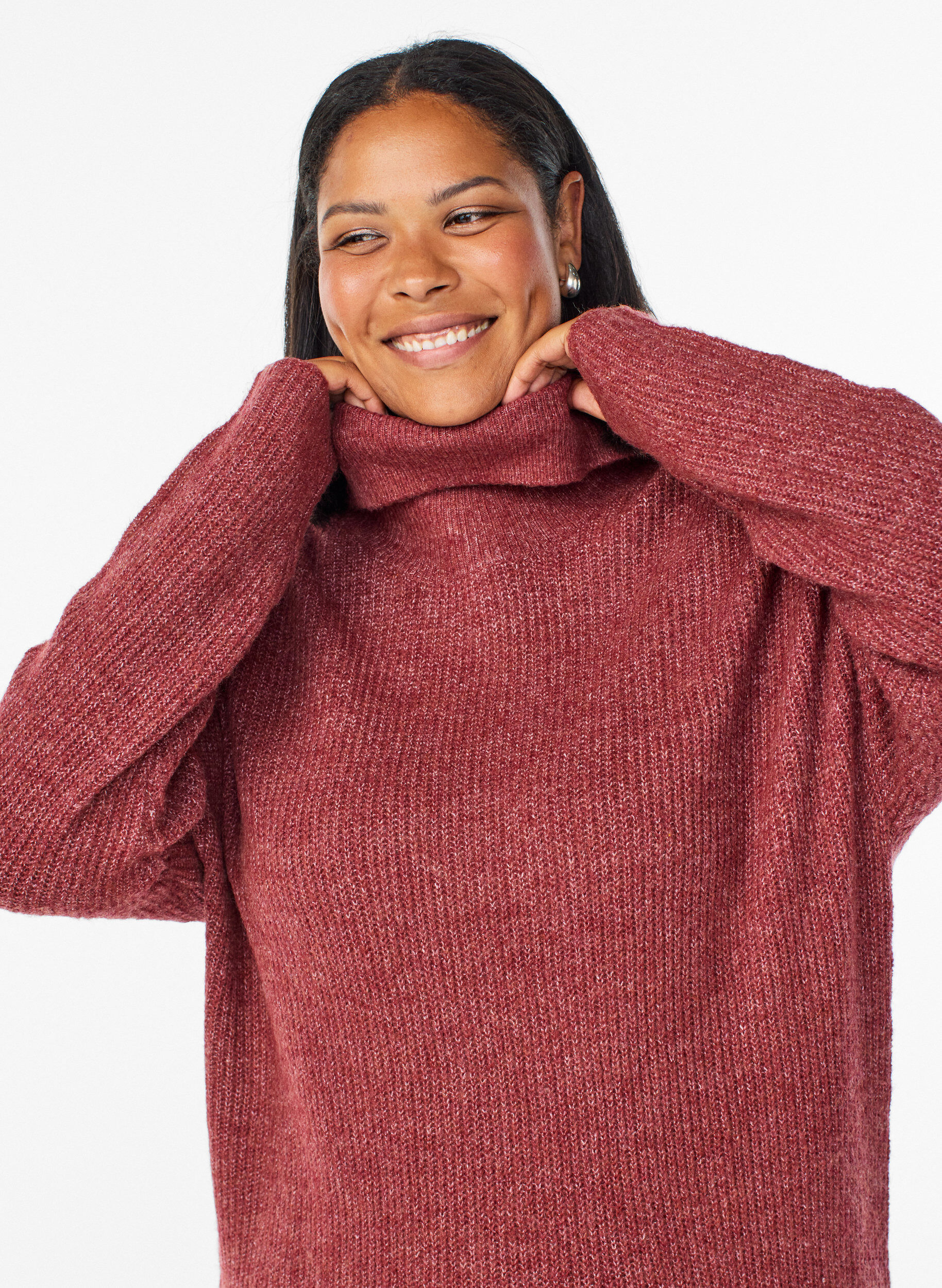 Zizzi FLASH - Strikket kjole med h&oslash;y hals, R&oslash;d, Model image number 2