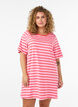 Lang oversized stripete T-skjorte i &oslash;kologisk bomull, Rosa, Model image number 0