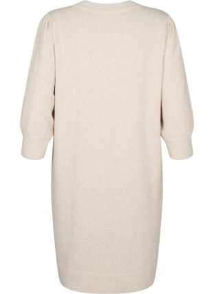 Strikket kjole med 3/4 puffermer, Pumice S./White Mel., Packshot image number 1