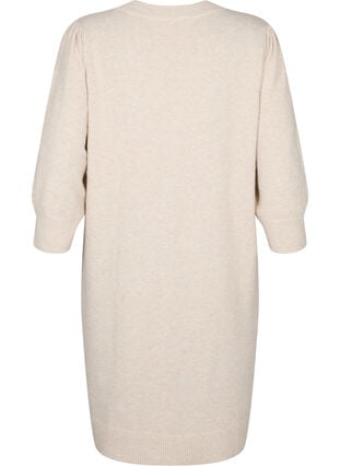 Strikket kjole med 3/4 puffermer, Pumice S./White Mel., Packshot image number 1