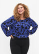 Bluse med lange ermer og volanger, Black Blue AOP, Model image number 0