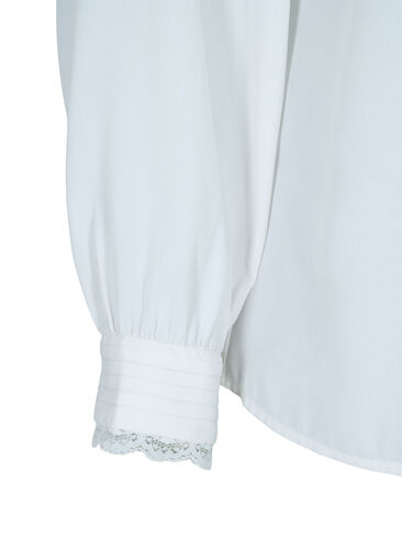 Langermet bluse med V-hals , Bright White, Packshot image number 3