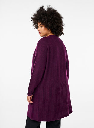 Zizzi Lang cardigan med lommer, Potent Purple Mel., Model image number 1