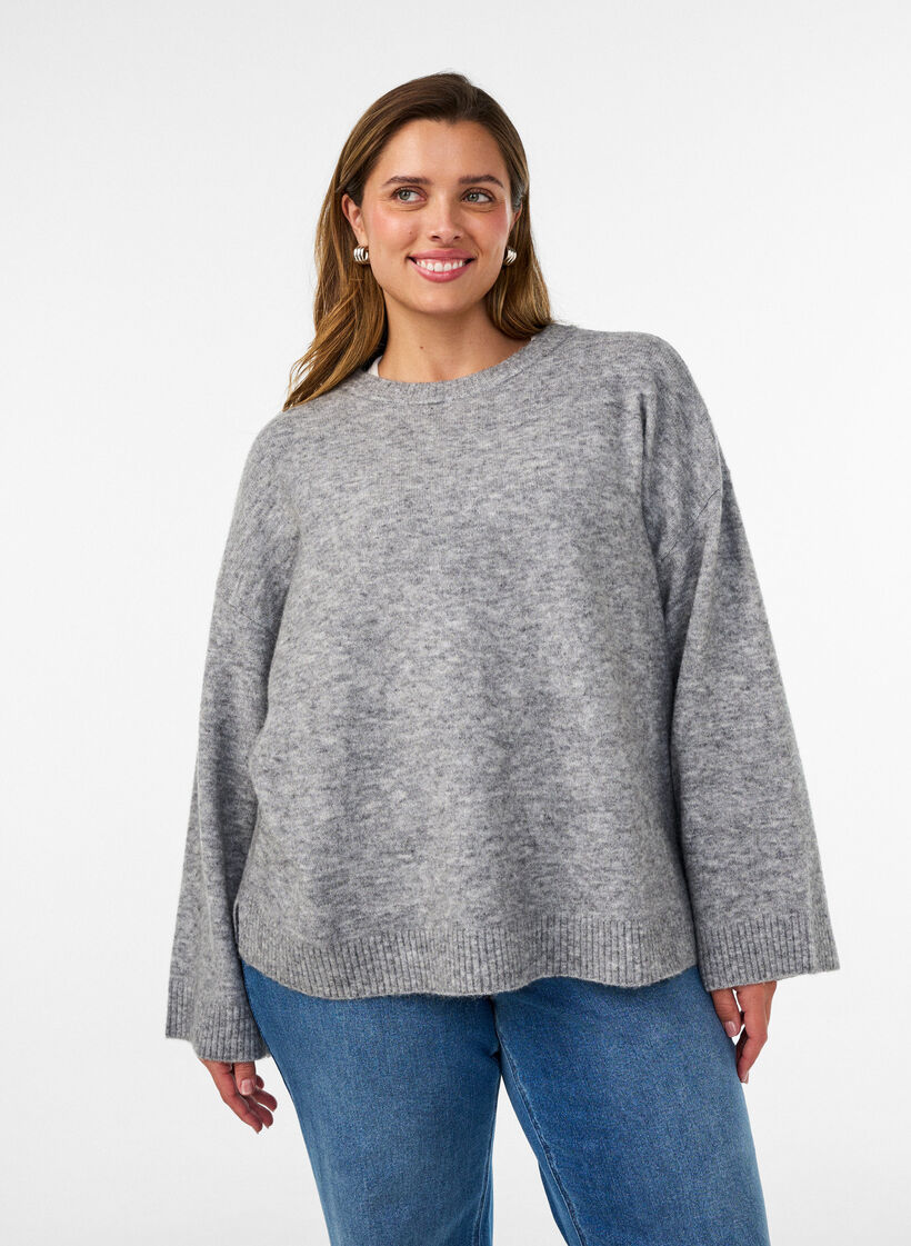 L&oslash;s strikkebluse med alpakka og ull, Gr&aring;, Model image number 0