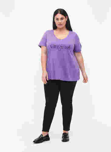T-skjorte i bomull med trykk og V-hals, Deep Lavender ORI, Model image number 2