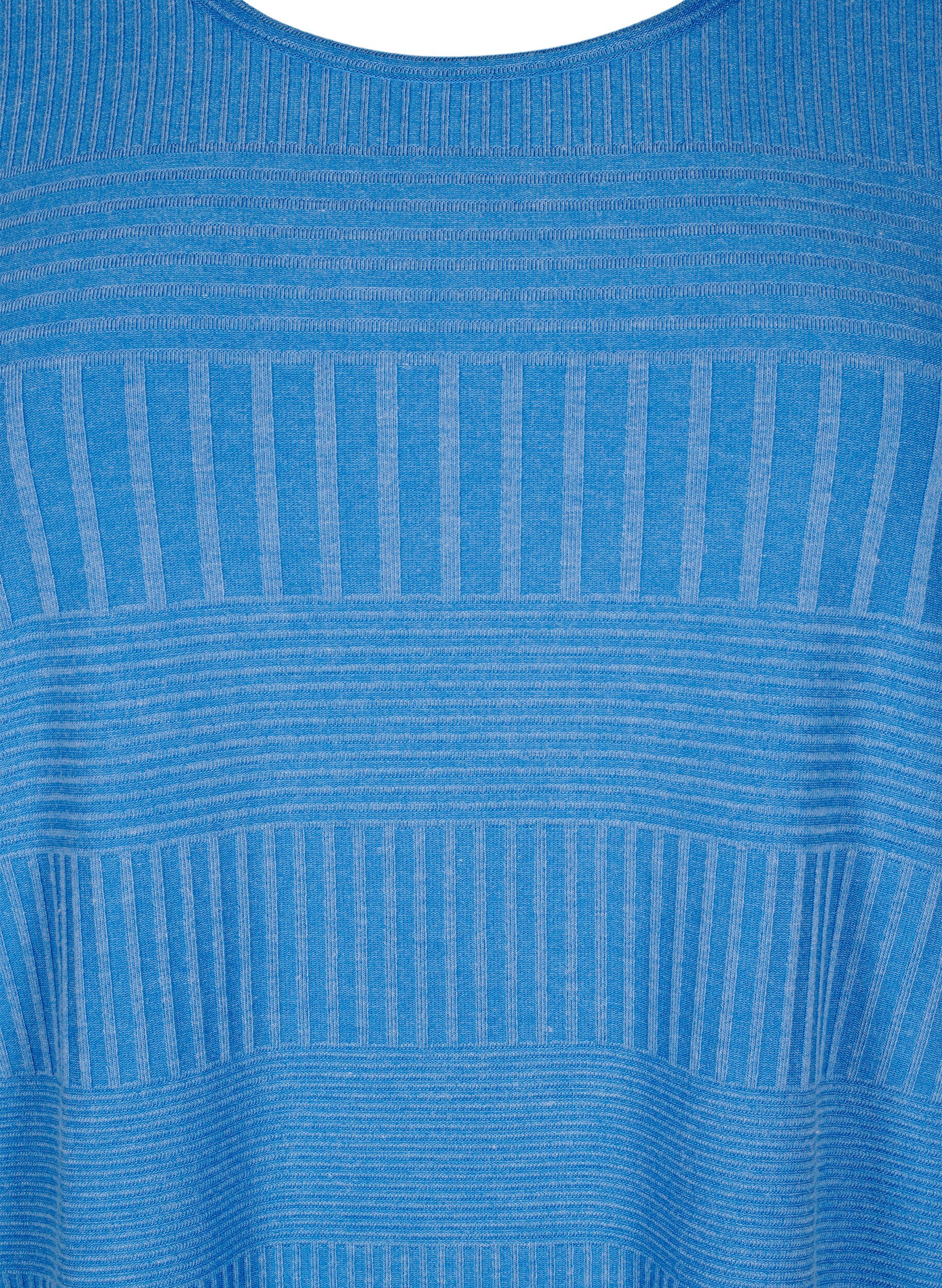 Zizzi Bluse med 3/4-ermer og stripem&oslash;nster, Princess Blue Mel., Packshot image number 2