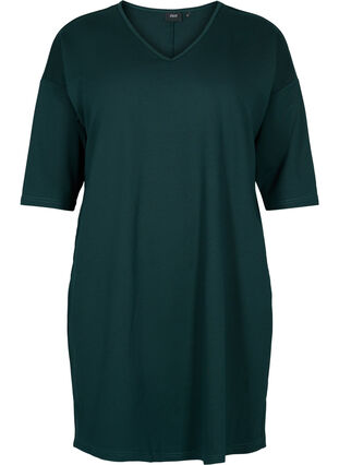 Melert kjole med 3/4-ermer og V-hals, Ponderosa Mel., Packshot image number 0