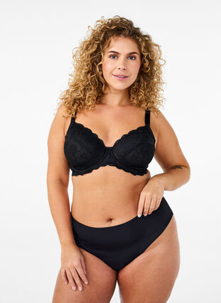 Zizzi Heldekkende BH med blonder, Svart, Model image number 1