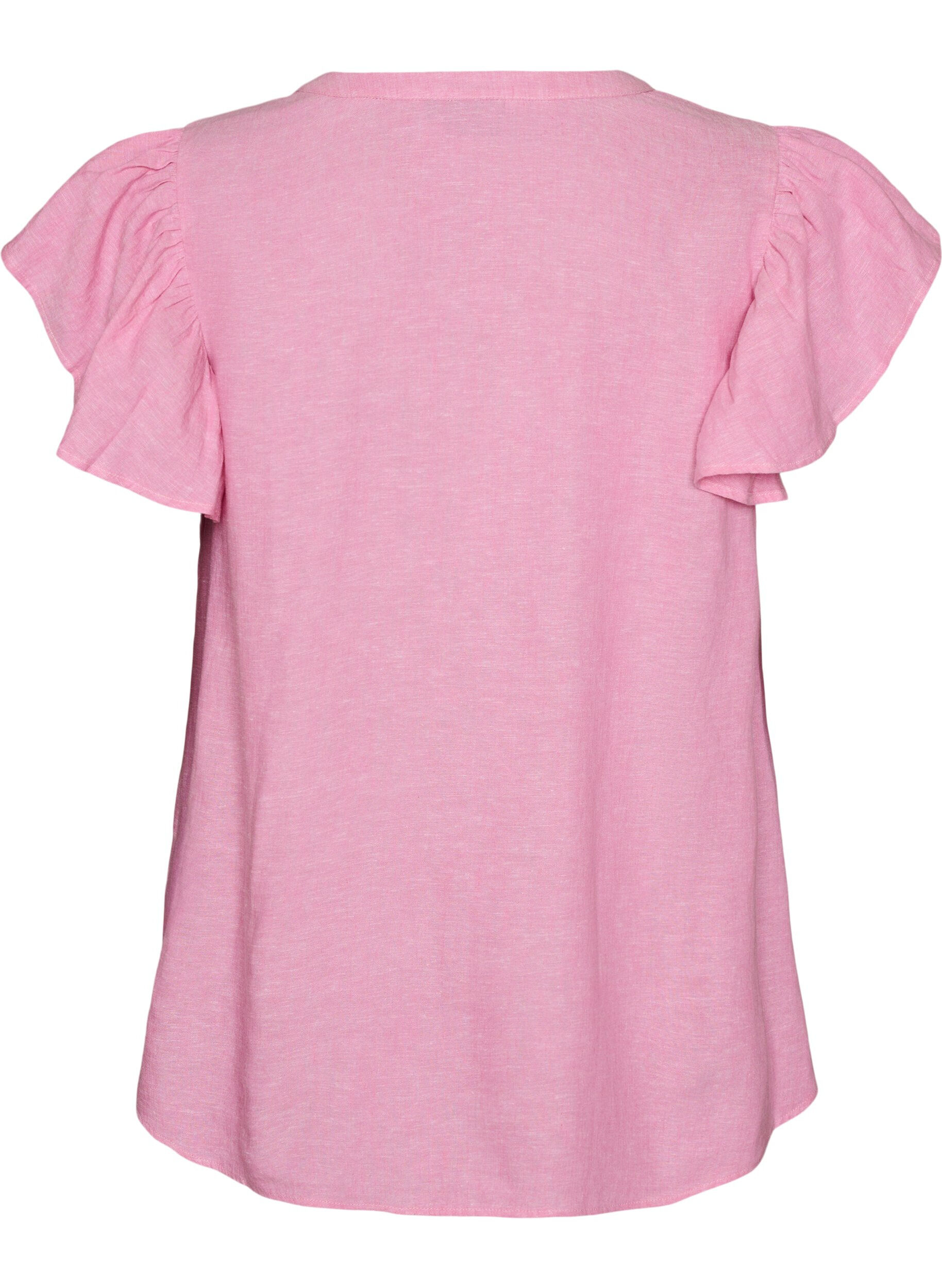 ZizziBluse i viskose og lin med volangermer, Rosa, Packshot image number 1