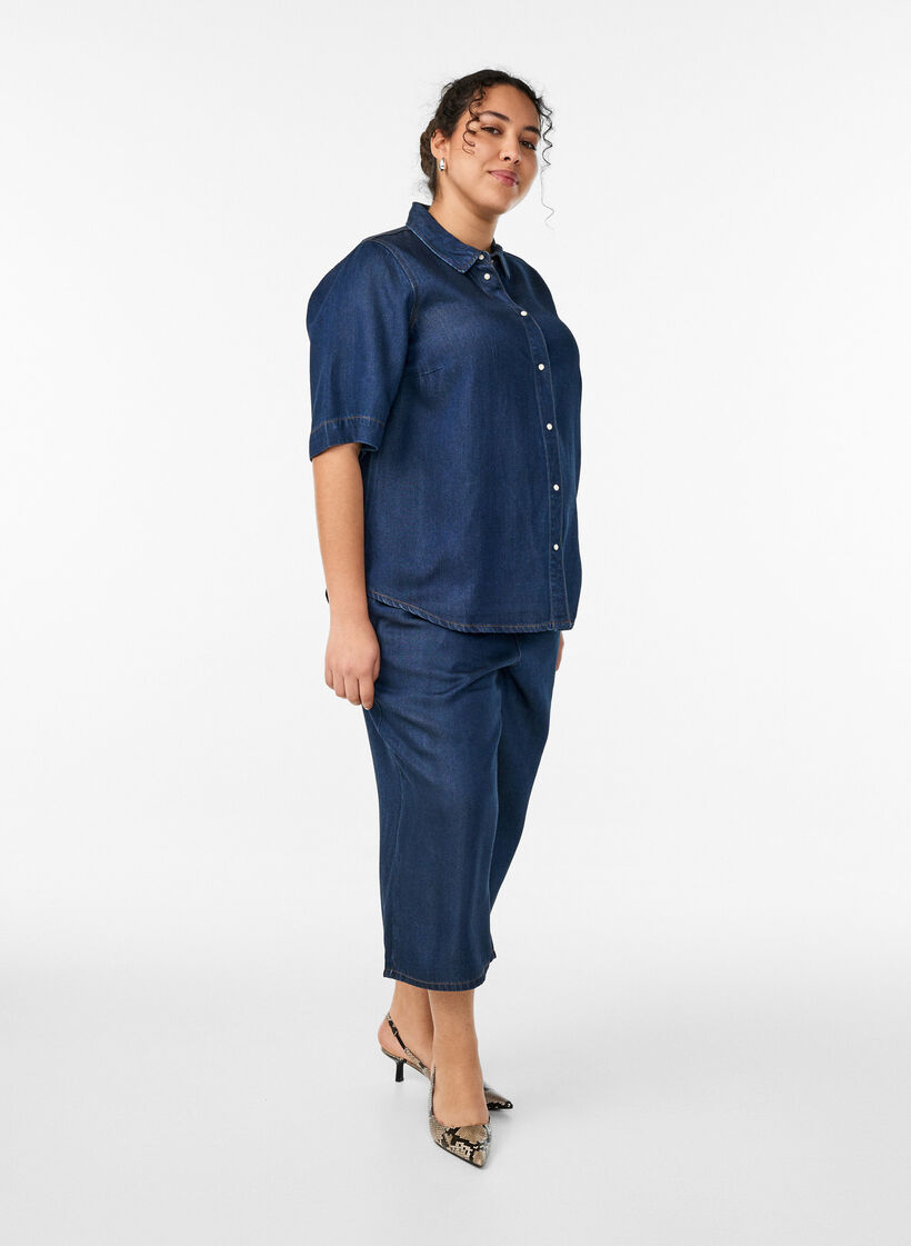 Lyocell culotte-bukser med vide ben og plagg i denim, Bl&aring;, Model image number 0