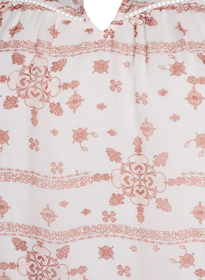 Mønstret bluse med volanger og korte ermer, Vanilje, Packshot image number 2