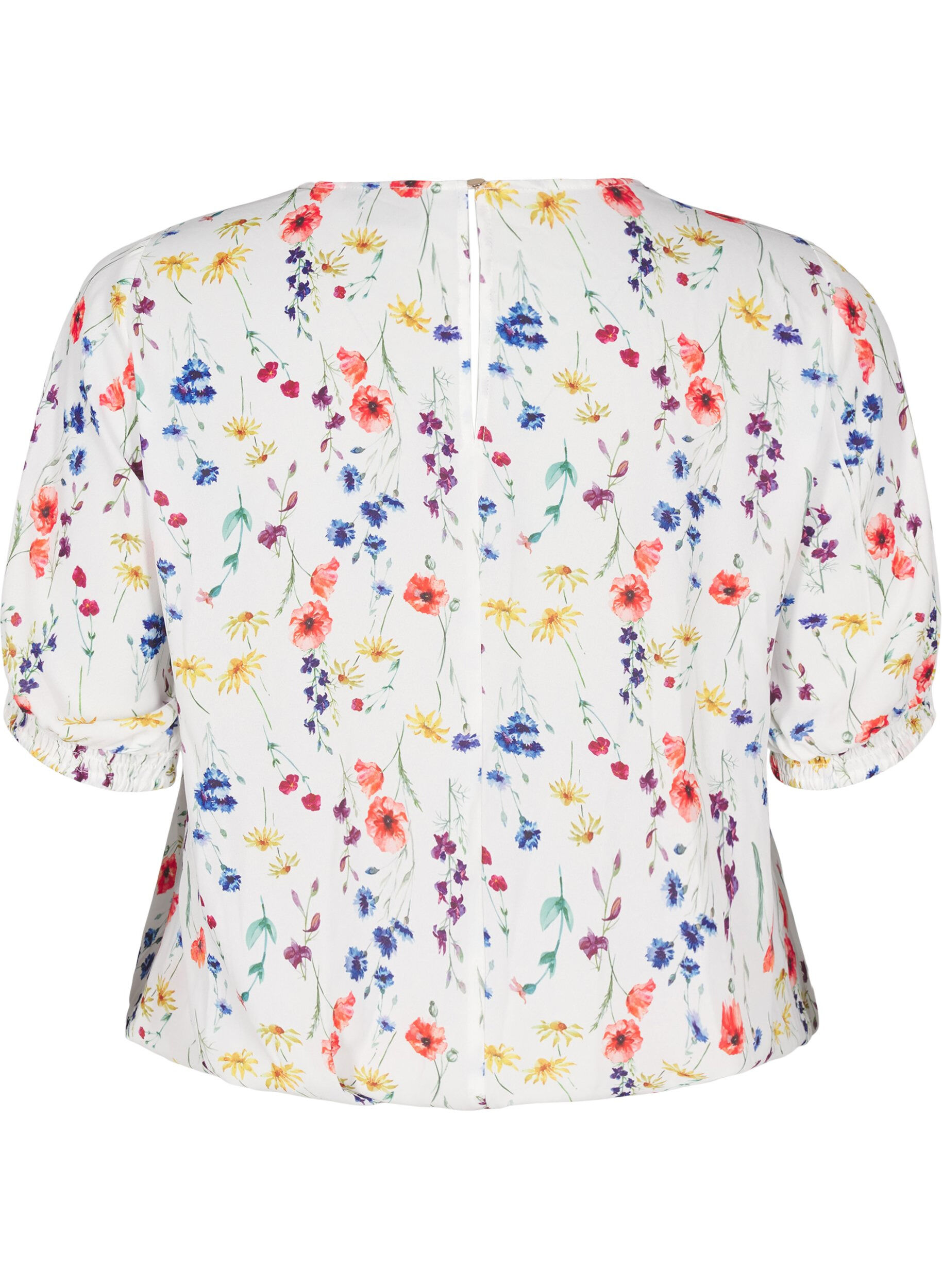 Zizzi Blomstrete bluse med smock, Bl&aring;, Packshot image number 1