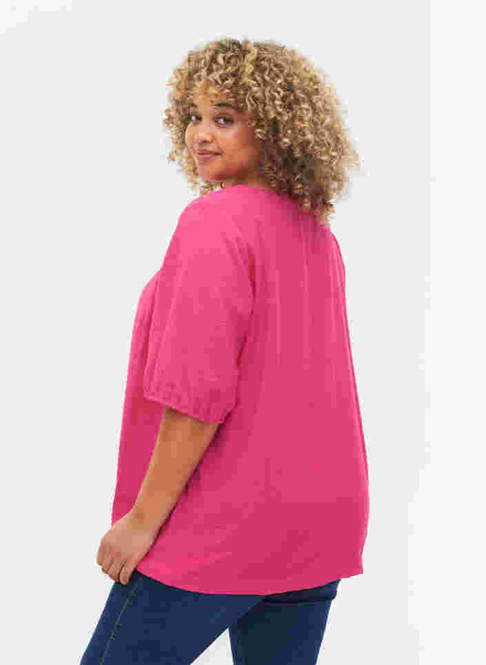 Bluse med ballongermer, Fuchsia Purple, Model